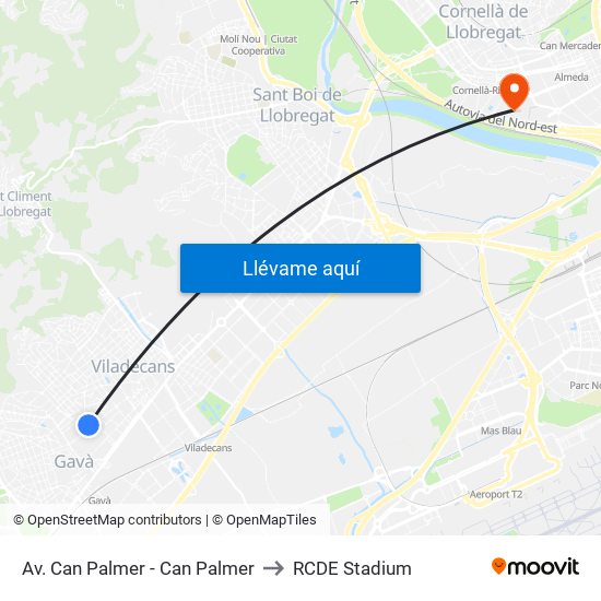 Av. Can Palmer - Can Palmer to RCDE Stadium map