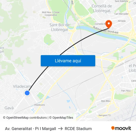 Av. Generalitat - Pi I Margall to RCDE Stadium map