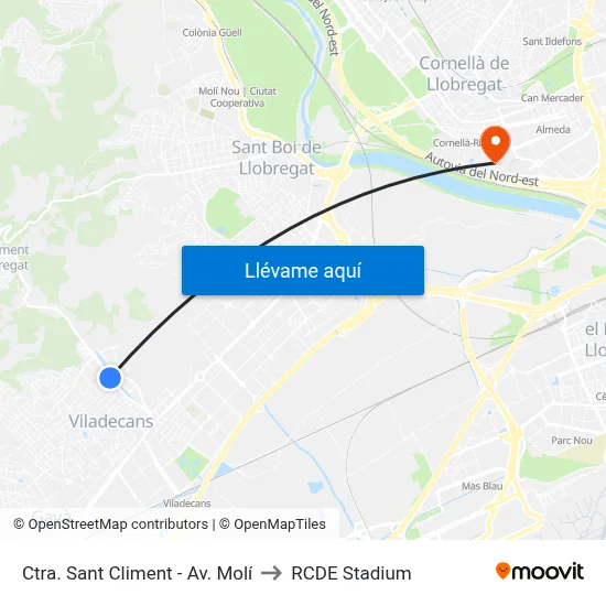 Ctra. Sant Climent - Av. Molí to RCDE Stadium map