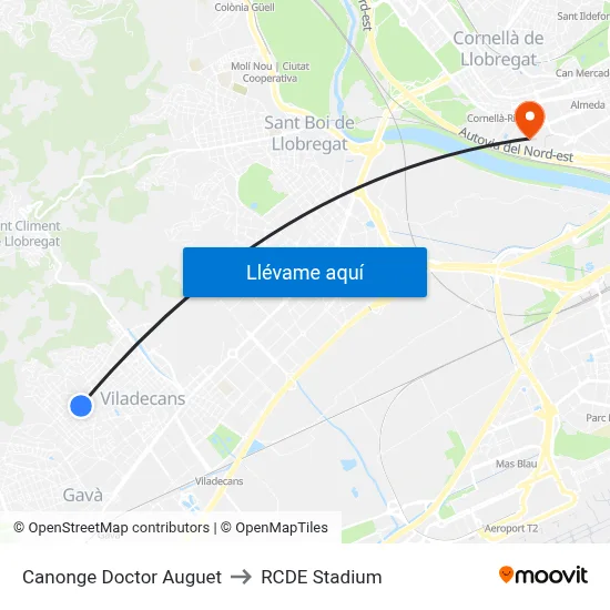 Canonge Doctor Auguet to RCDE Stadium map