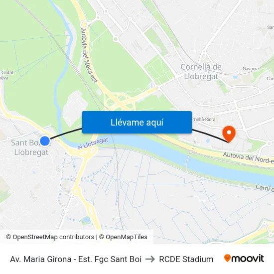 Av. Maria Girona - Est. Fgc Sant Boi to RCDE Stadium map