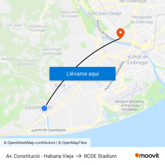 Av. Constitució - Habana Vieja to RCDE Stadium map