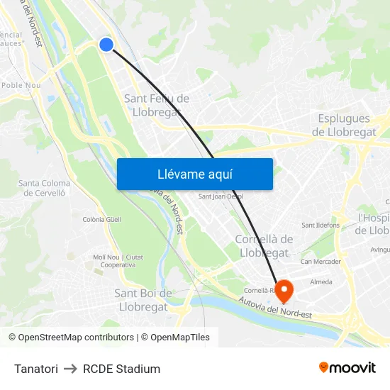 Tanatori to RCDE Stadium map