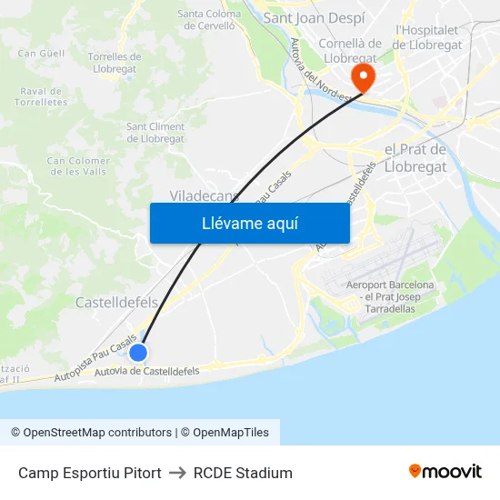 Camp Esportiu Pitort to RCDE Stadium map