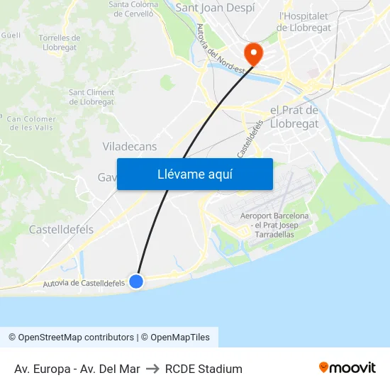Av. Europa - Av. Del Mar to RCDE Stadium map