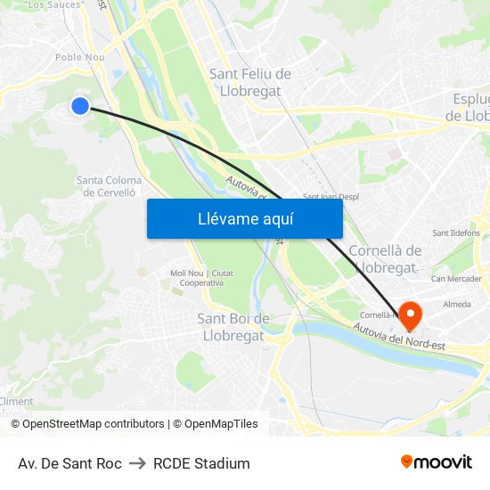 Av. De Sant Roc to RCDE Stadium map