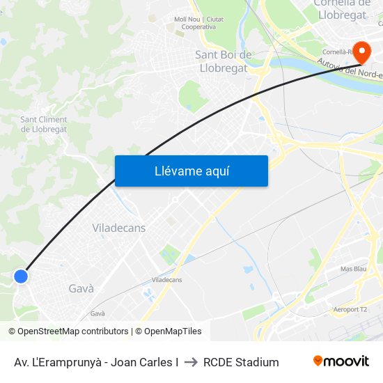 Av. L'Eramprunyà - Joan Carles I to RCDE Stadium map