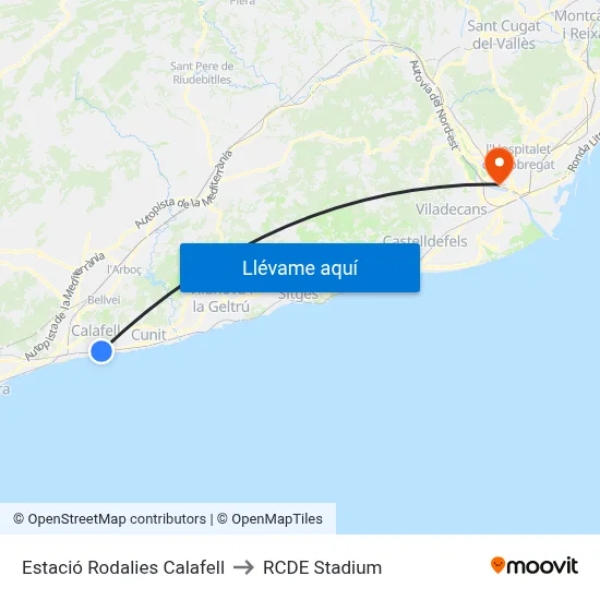 Estació Rodalies Calafell to RCDE Stadium map