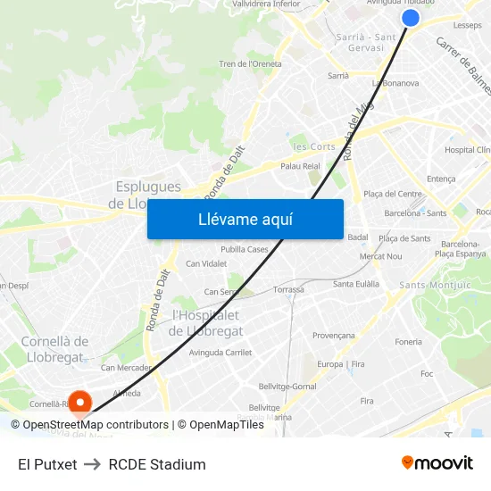 El Putxet to RCDE Stadium map