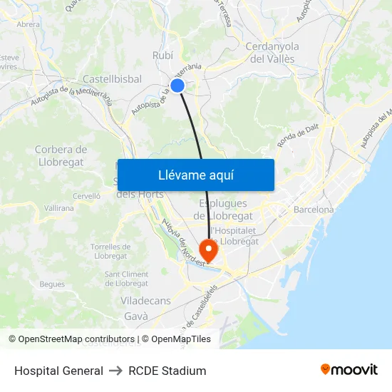 Hospital General to RCDE Stadium map