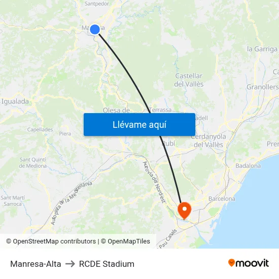 Manresa-Alta to RCDE Stadium map