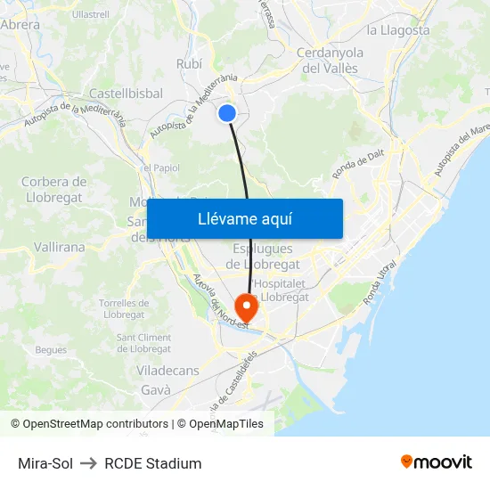 Mira-Sol to RCDE Stadium map