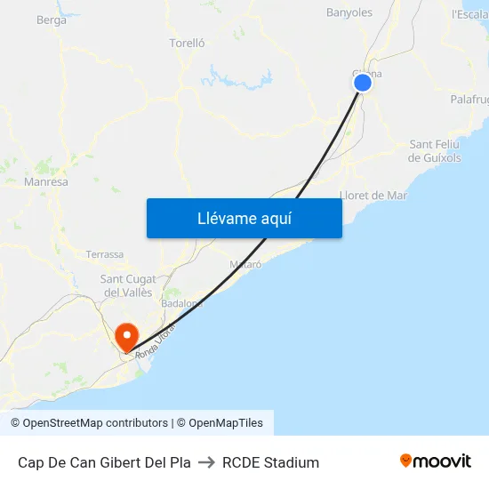 Cap De Can Gibert Del Pla to RCDE Stadium map