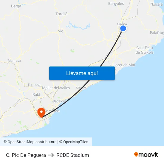 C. Pic De Peguera to RCDE Stadium map