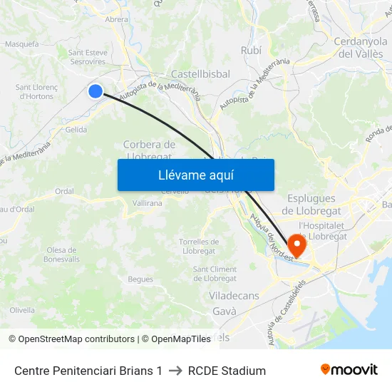 Centre Penitenciari Brians 1 to RCDE Stadium map
