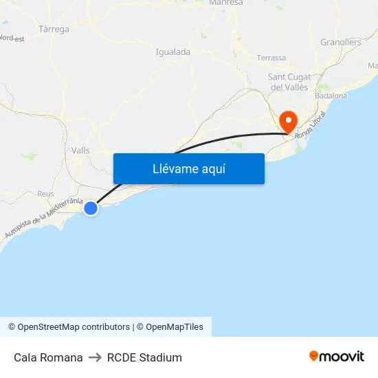 Cala Romana to RCDE Stadium map