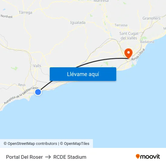 Portal Del Roser to RCDE Stadium map