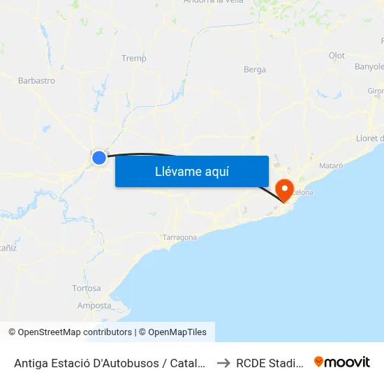 Antiga Estació D'Autobusos / Catalunya to RCDE Stadium map