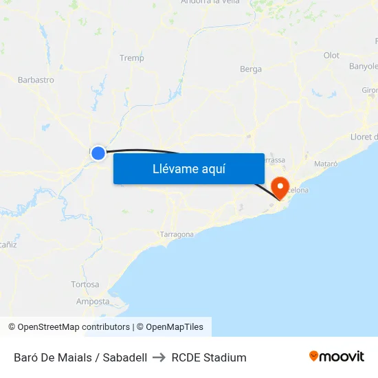 Baró De Maials / Sabadell to RCDE Stadium map