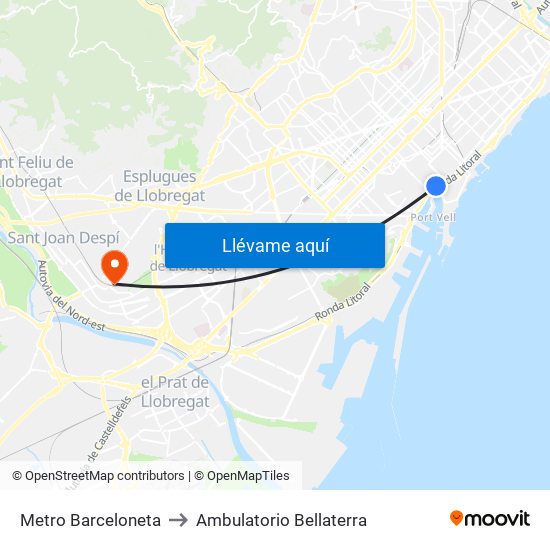 Metro Barceloneta to Ambulatorio Bellaterra map
