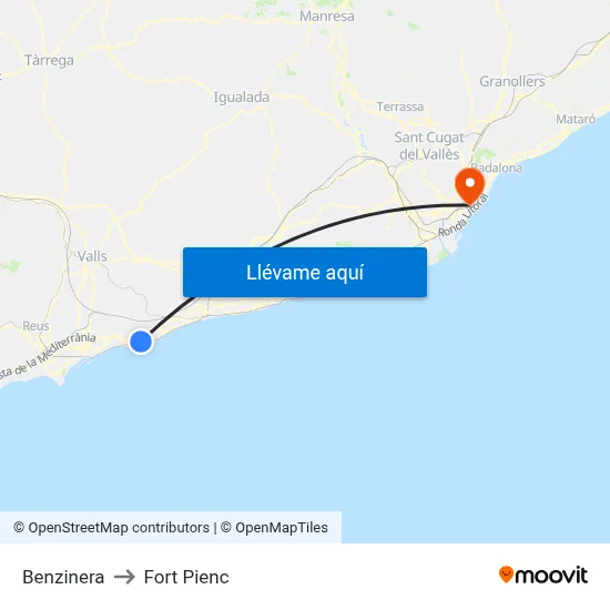 Benzinera to Fort Pienc map