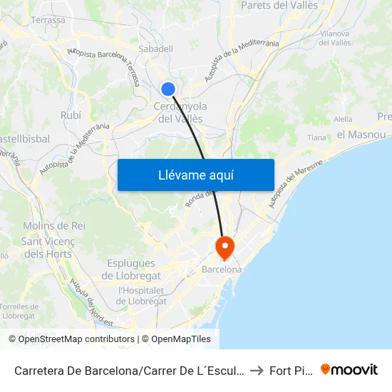 Carretera De Barcelona/Carrer De L´Escultor Llimon to Fort Pienc map