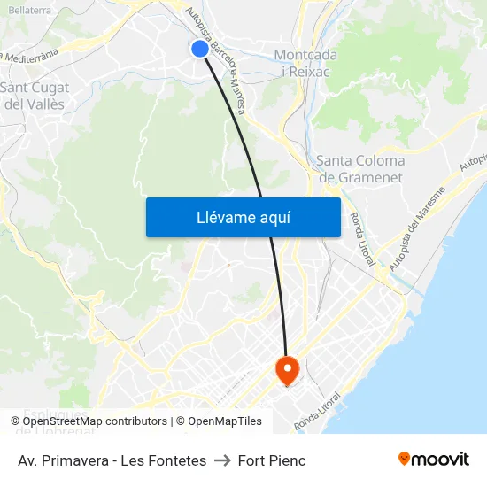 Av. Primavera - Les Fontetes to Fort Pienc map