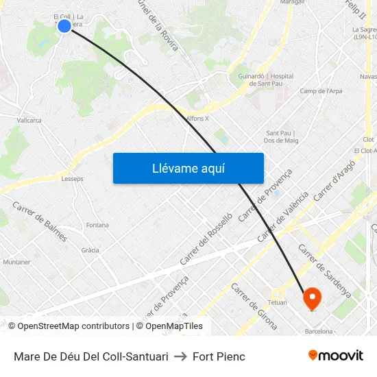 Mare De Déu Del Coll-Santuari to Fort Pienc map