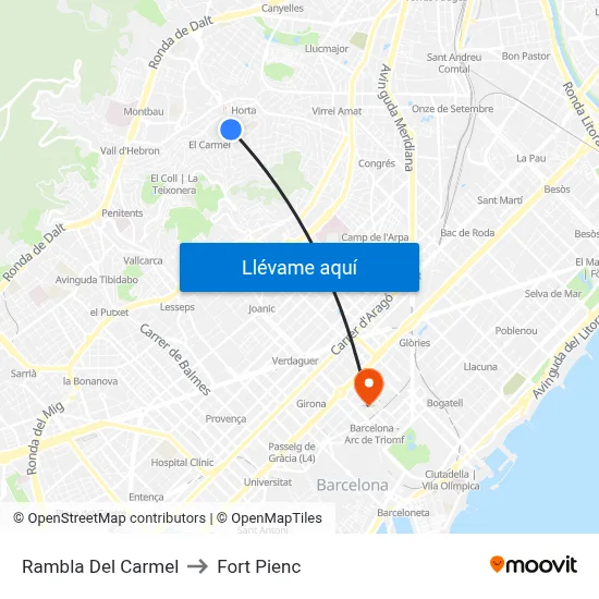 Rambla Del Carmel to Fort Pienc map