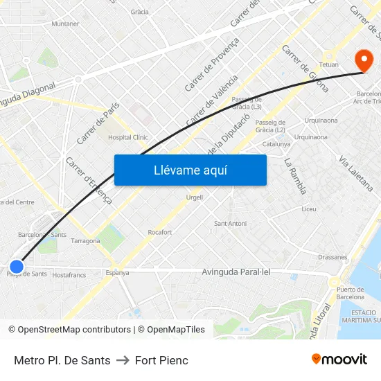 Metro Pl. De Sants to Fort Pienc map