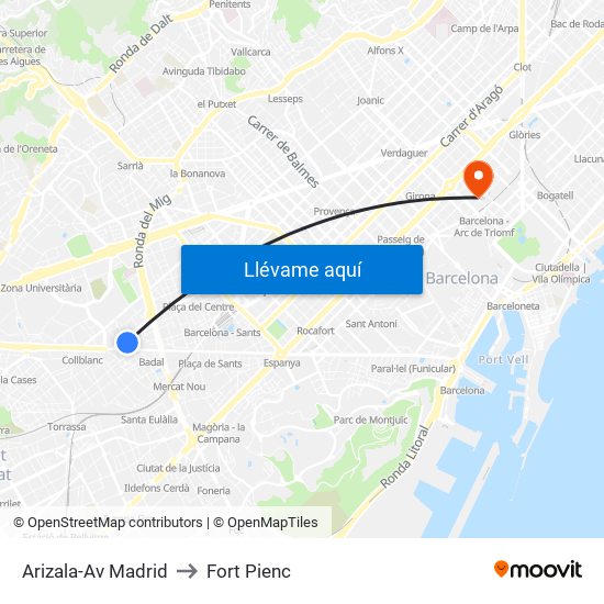 Arizala-Av Madrid to Fort Pienc map