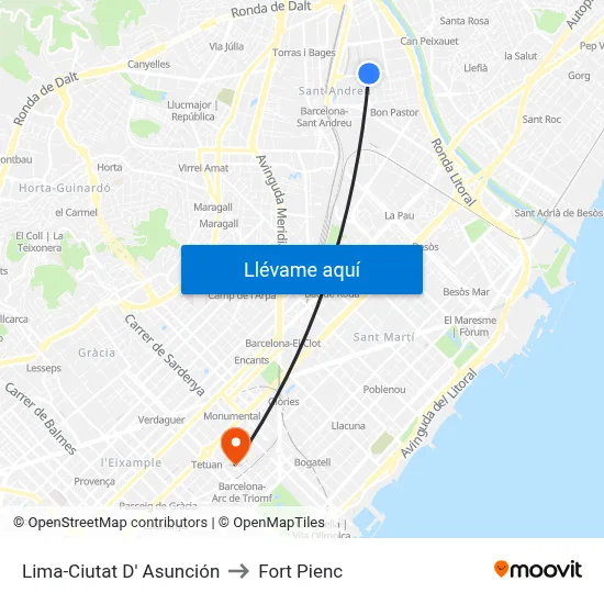 Lima-Ciutat D' Asunción to Fort Pienc map