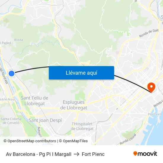 Av Barcelona - Pg Pi I Margall to Fort Pienc map