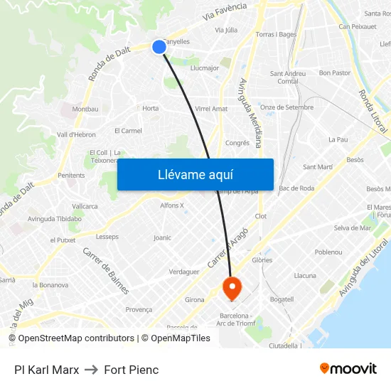 Pl Karl Marx to Fort Pienc map