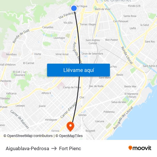 Aiguablava-Pedrosa to Fort Pienc map