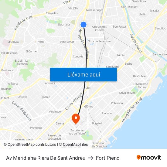 Av Meridiana-Riera De Sant Andreu to Fort Pienc map