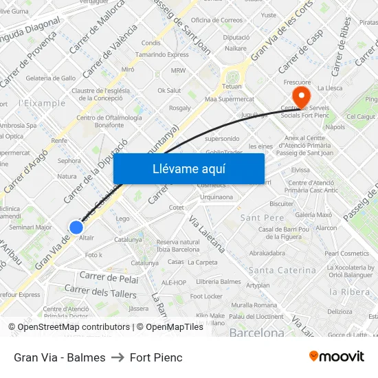 Gran Via - Balmes to Fort Pienc map