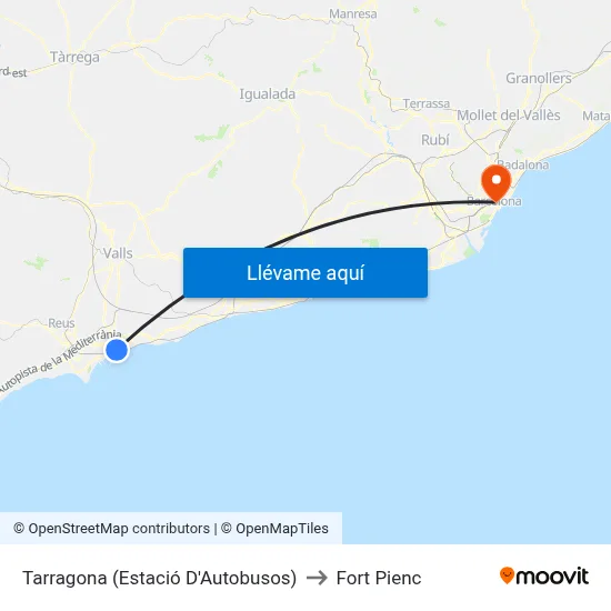 Tarragona (Estació D'Autobusos) to Fort Pienc map