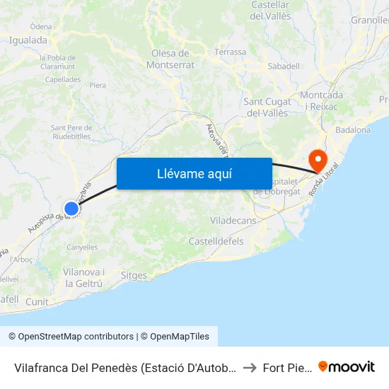Vilafranca Del Penedès (Estació D'Autobusos) to Fort Pienc map