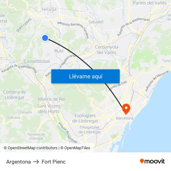 Argentona to Fort Pienc map