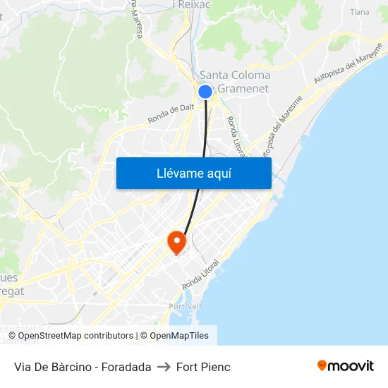 Via De Bàrcino - Foradada to Fort Pienc map