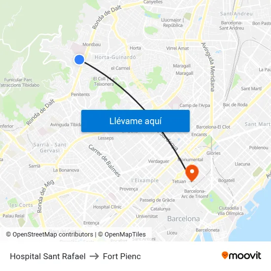 Hospital Sant Rafael to Fort Pienc map