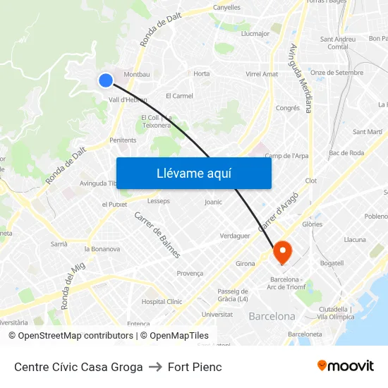 Centre Cívic Casa Groga to Fort Pienc map