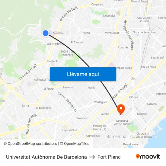 Universitat Autònoma De Barcelona to Fort Pienc map