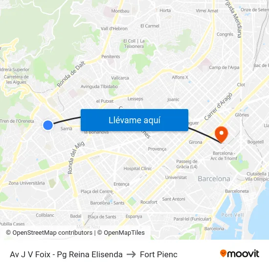 Av J V Foix - Pg Reina Elisenda to Fort Pienc map