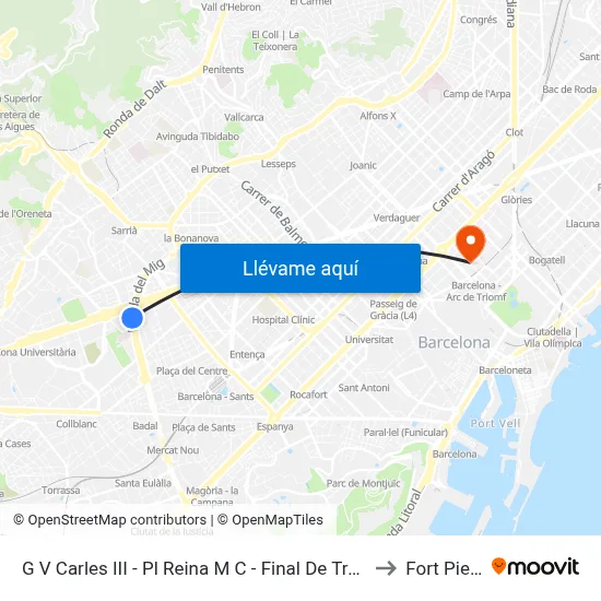 G V Carles III - Pl Reina M C - Final De Trajecte to Fort Pienc map