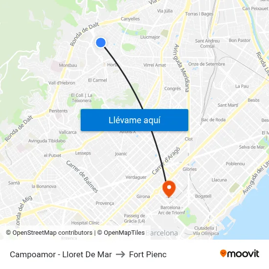 Campoamor - Lloret De Mar to Fort Pienc map