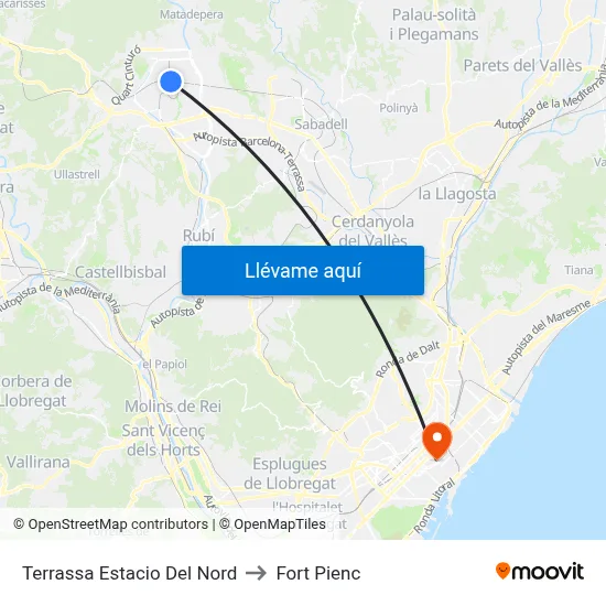 Terrassa Estacio Del Nord to Fort Pienc map