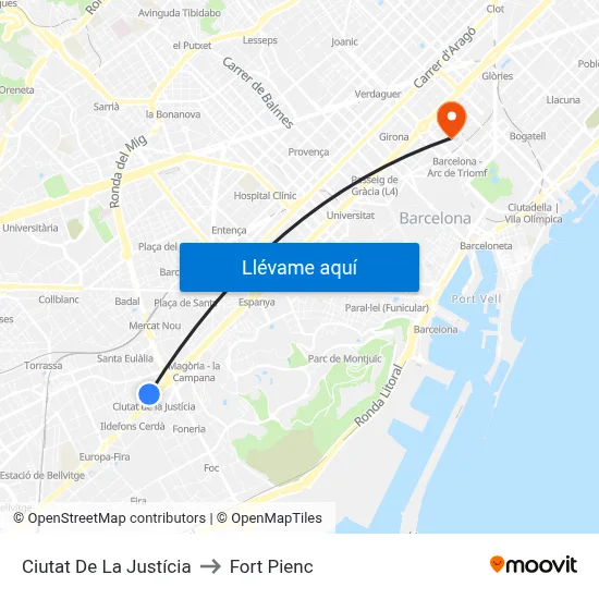 Ciutat De La Justícia to Fort Pienc map
