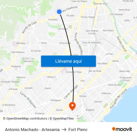 Antonio Machado - Artesania to Fort Pienc map